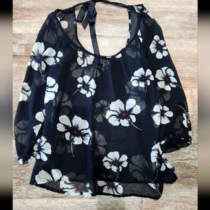 Black Floral Sheer Blouse
